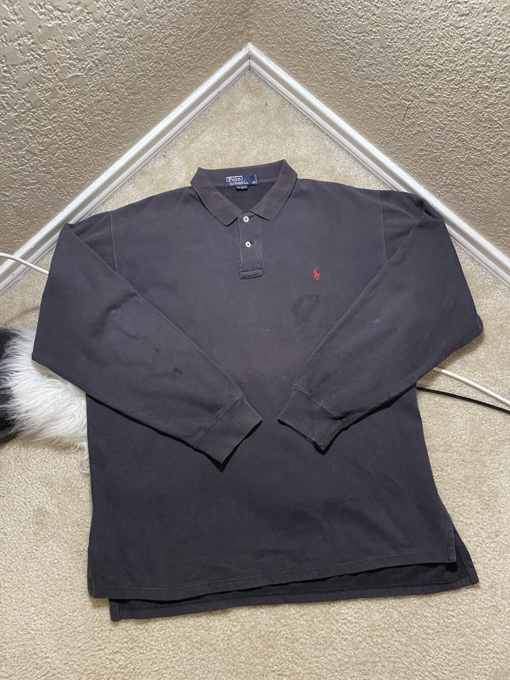 Polo Ralph Lauren Mens Black Long Sleeve Pique Polo Shirt Red Pony Logo Size XL